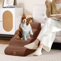 NNECW 4-Tier 51 cm High Foam Dog Ramp with Gentle Slope Surface-Coffee