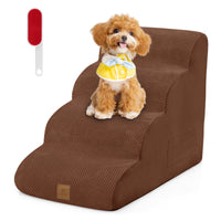NNECW 4-Tier 51 cm High Foam Dog Ramp with Gentle Slope Surface-Coffee