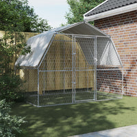 NNEVL Dog Cages 2 pcs with Roof and Door Silver Galvanised Steel