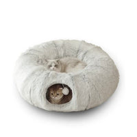 NNEDSZ Grey Luxury Plush Cat Bed with Hidden Tunnel - Soft Round Pet Bed for Cats and Small Dogs