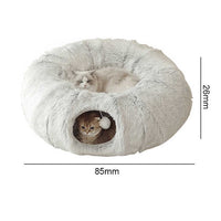 NNEDSZ Grey Luxury Plush Cat Bed with Hidden Tunnel - Soft Round Pet Bed for Cats and Small Dogs