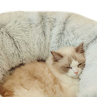 NNEDSZ Grey Luxury Plush Cat Bed with Hidden Tunnel - Soft Round Pet Bed for Cats and Small Dogs