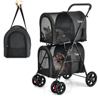 NNECW 4-in-1 Double Pet Stroller with Detachable Carrier for Cats Travel-Black