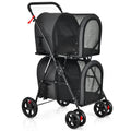 NNECW 4-in-1 Double Pet Stroller with Detachable Carrier for Cats Travel-Black