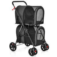 NNECW 4-in-1 Double Pet Stroller with Detachable Carrier for Cats Travel-Black
